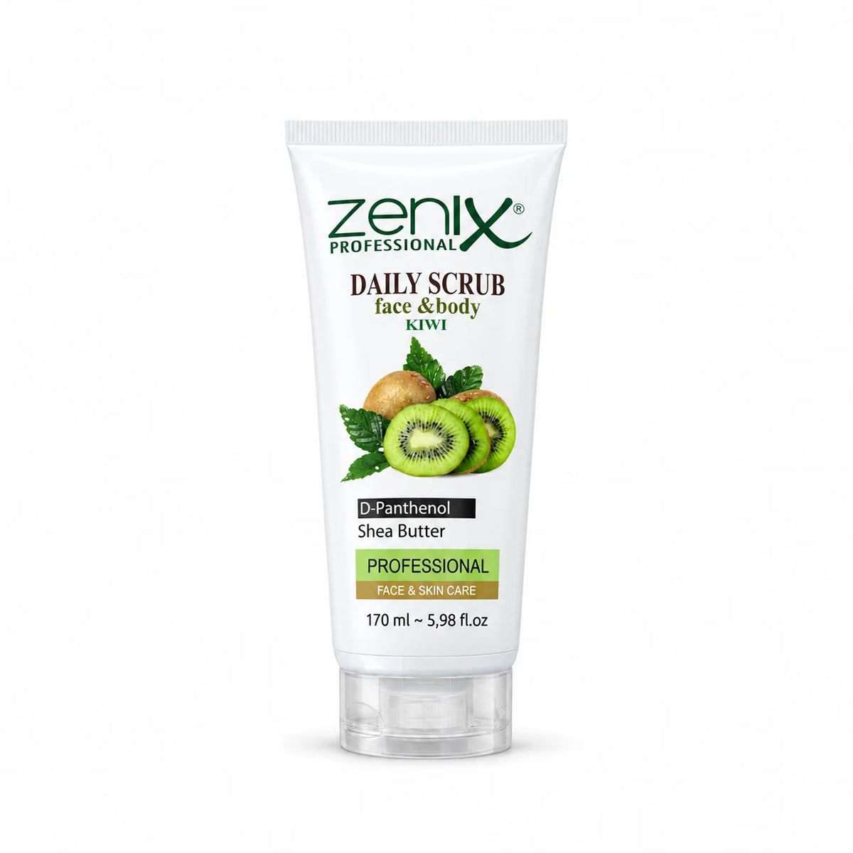Tubo da 170 ml di scrub viso e corpo al kiwi Zenix, con D-pantenolo e burro di karité